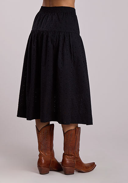 Stetson Women's Cotton Eyelet Prairie Style Skirt in Black