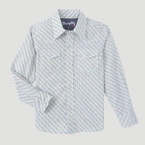 Wrangler Boy's 20X Advanced Comfort L/S Western Snap Shirt in Khaki Disk