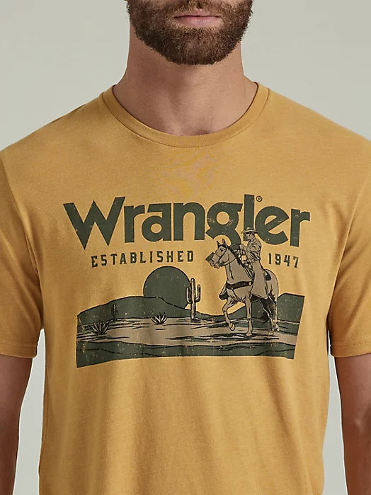 Wrangler Men's Vignette Logo T-Shirt in Pale Gold Heather