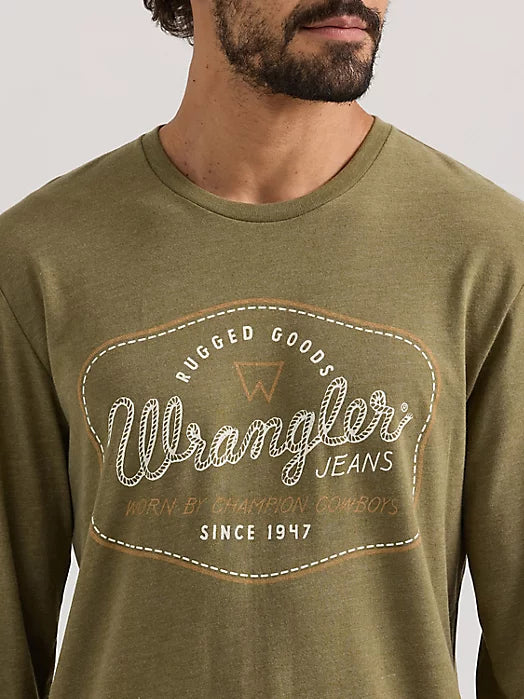 Wrangler Men's L/S Rope Arm Logo Graphic T-Shirt in Burnt Olive Heather