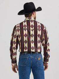 Wrangler Men's Checotah L/S Western Snap Shirt in Sunset Stripe