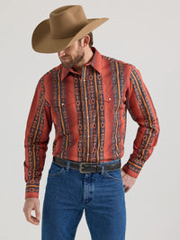 Wrangler Men's Checotah L/S Western Snap Shirt in Rusty Orange