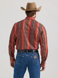 Wrangler Men's Checotah L/S Western Snap Shirt in Rusty Orange