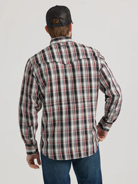 Wrangler Men's L/S Plaid Performance Western Snap Shirt in Black & Red