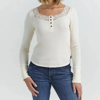 Wrangler Retro Women's Lace Waffle Henley in Cream