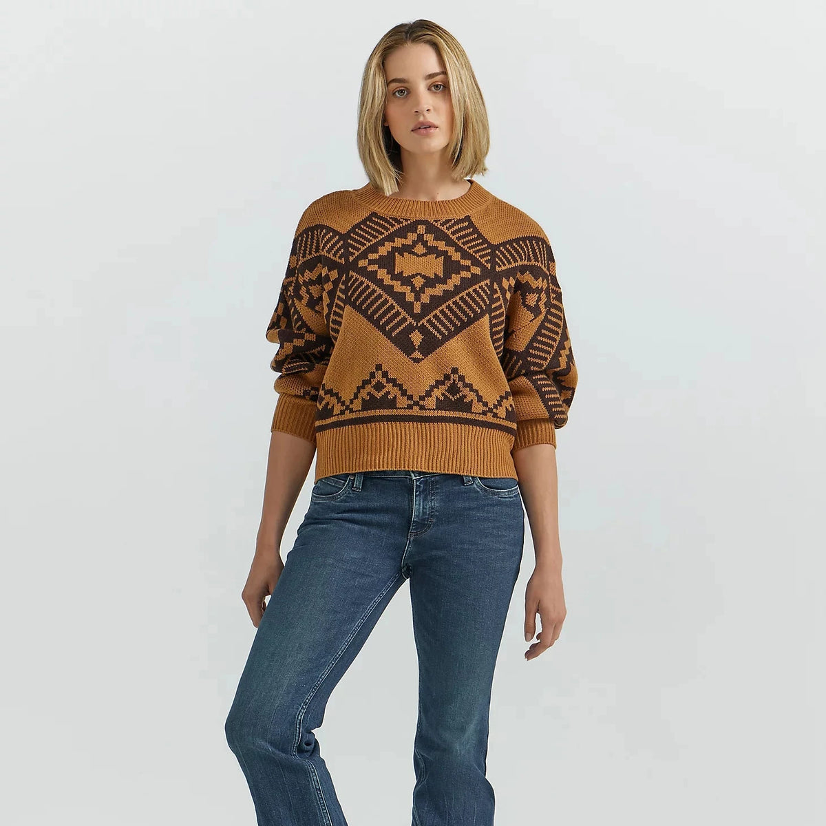 Wrangler Retro Women's Southwestern Pullover Sweater in Jewel Brown