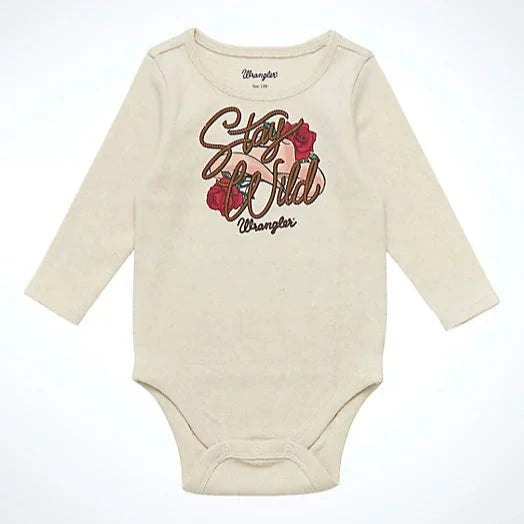 Wrangler Baby Girl's L/S Stay Wild Graphic Bodysuit in White