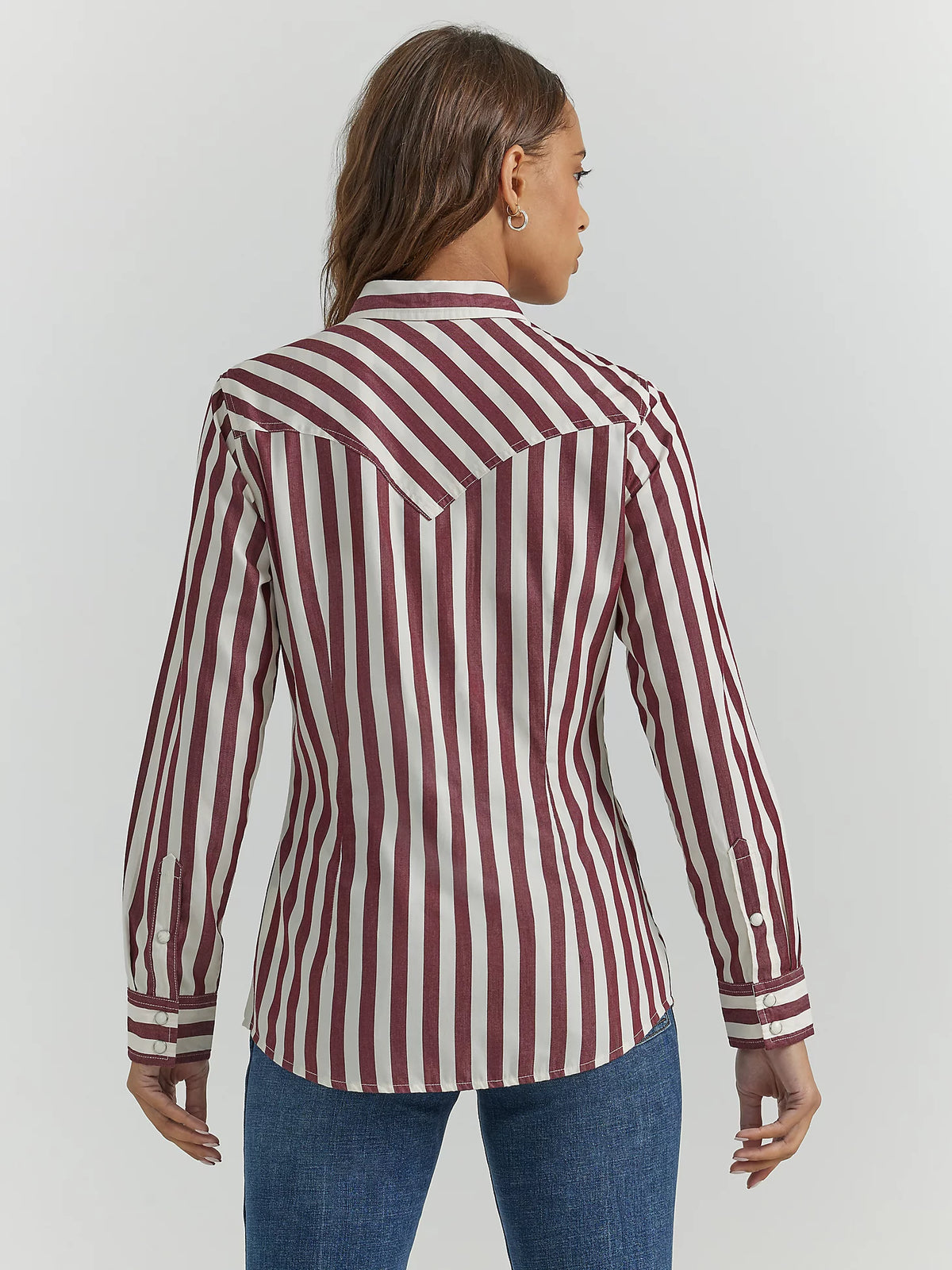 Wrangler Retro Women's L/S All Occasion Western Snap Shirt in Burgundy Stripe