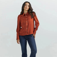 Wrangler Retro Women's L/S Satin Rodeo Blouse in Burnt Orange