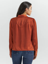 Wrangler Retro Women's L/S Satin Rodeo Blouse in Burnt Orange