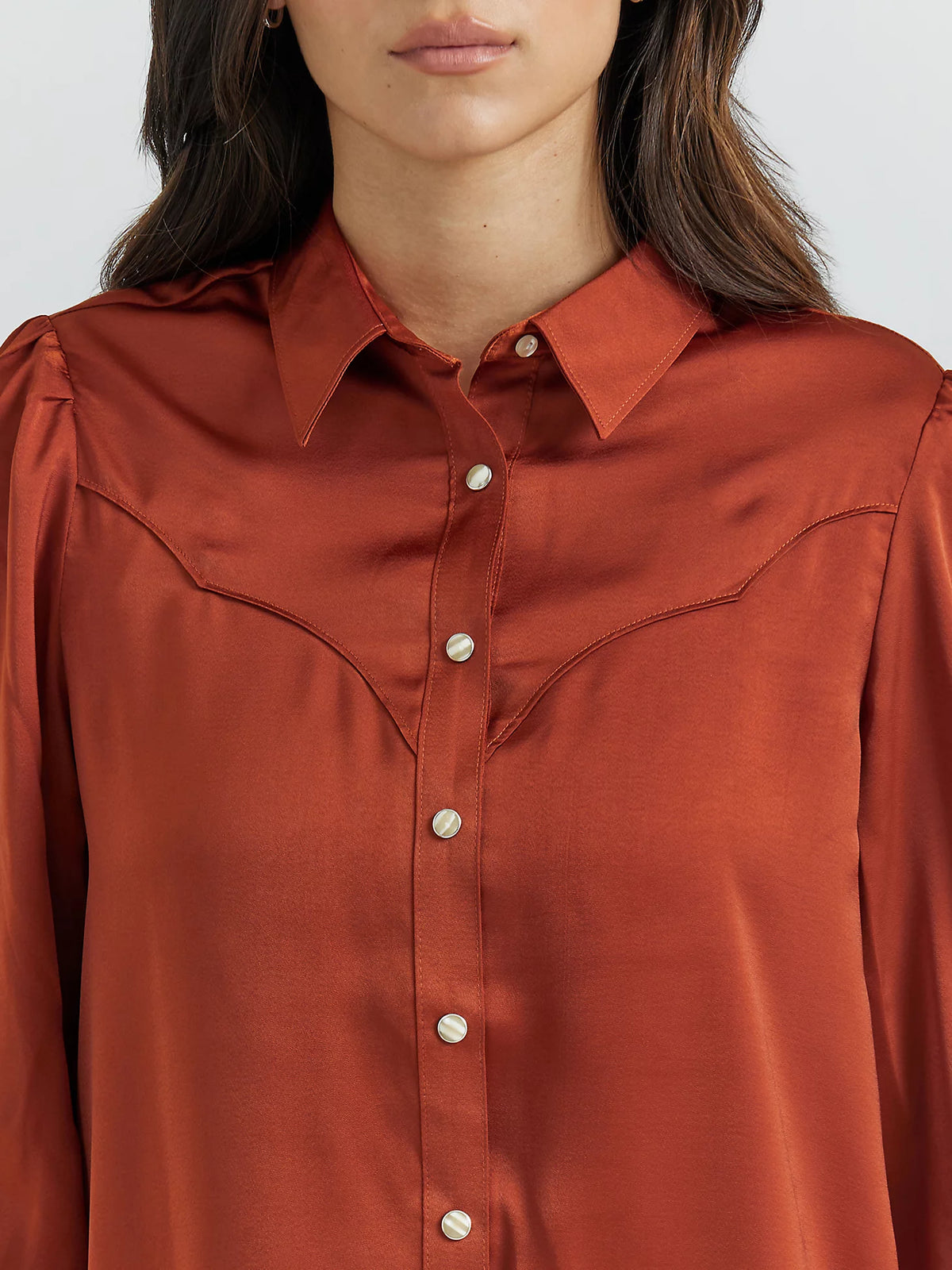 Wrangler Retro Women's L/S Satin Rodeo Blouse in Burnt Orange