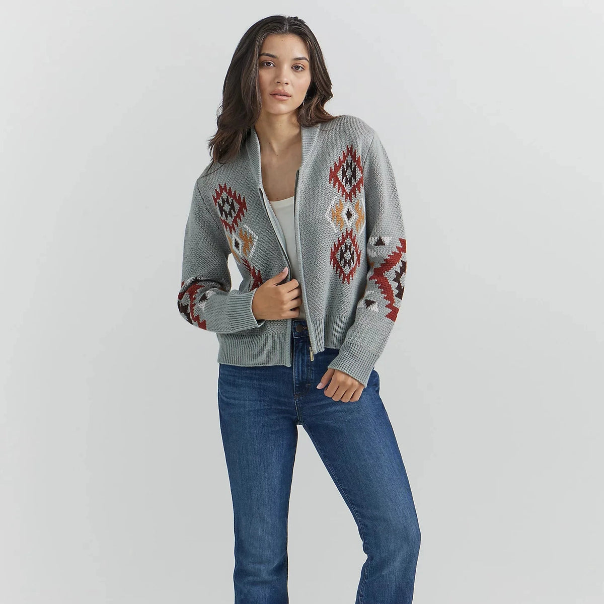 Wrangler Women's Southwestern Full Zip Cardigan Sweater in Cactus