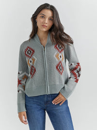 Wrangler Women's Southwestern Full Zip Cardigan Sweater in Cactus