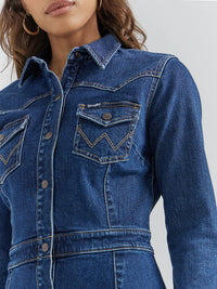 Wrangler Retro Women's Western Denim Jacket Mini Dress in Denim Blue