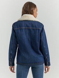 Wrangler Women's Western Sherpa Lined Denim Wrange Coat in Dark Denim