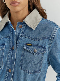 Wrangler Retro Women's Unlined Canvas Collar Denim Barn Jacket in Medium Wash