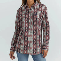 Wrangler Retro Women's L/S Checotah Boyfriend Western Snap Shirt in Burgundy