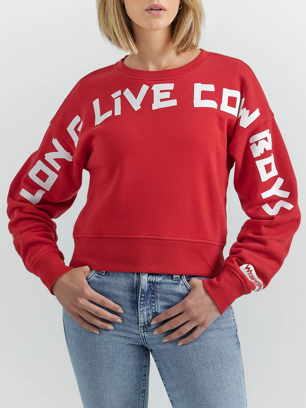 Wrangler Retro Women's Long Live Cowboys Crew Sweatshirt in Red