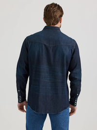 Wrangler Men's L/S Vintage Inspired Denim Western Snap Work Shirt in Dark Wash