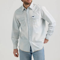Wrangler Men's L/S Vintage Inspired Railroad Stripe Western Snap Work Shirt