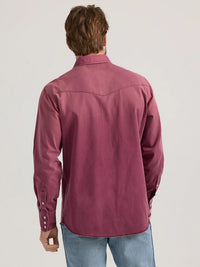 Wrangler Men's L/S Vintage Inspired Western Snap Work Shirt in Burgundy
