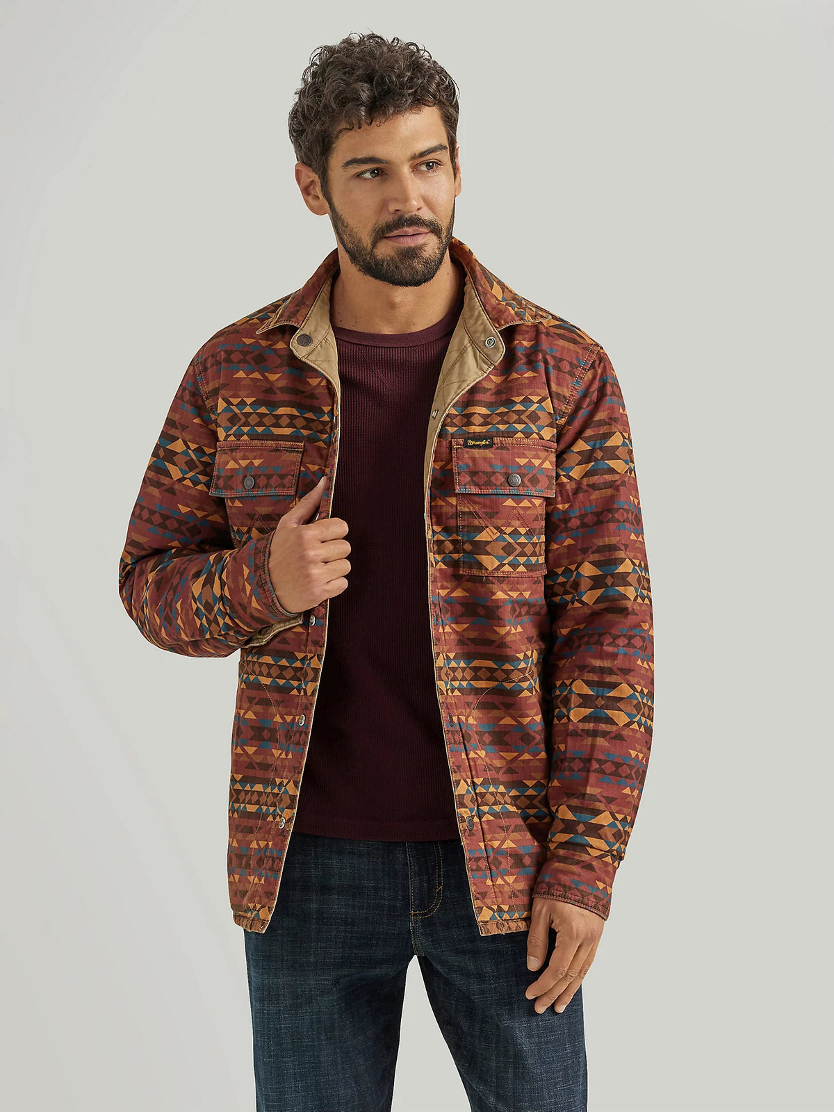 Wrangler Men's Reversible Quilted Shirt Jacket in Clay