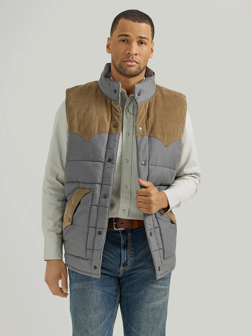 Wrangler Men's Corduroy Yoke Puffer Vest in Fence Post