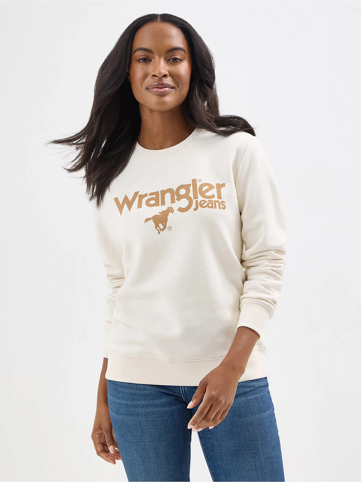 Wrangler Retro Women's Logo Crew Pullover Sweatshirt in Whisper White