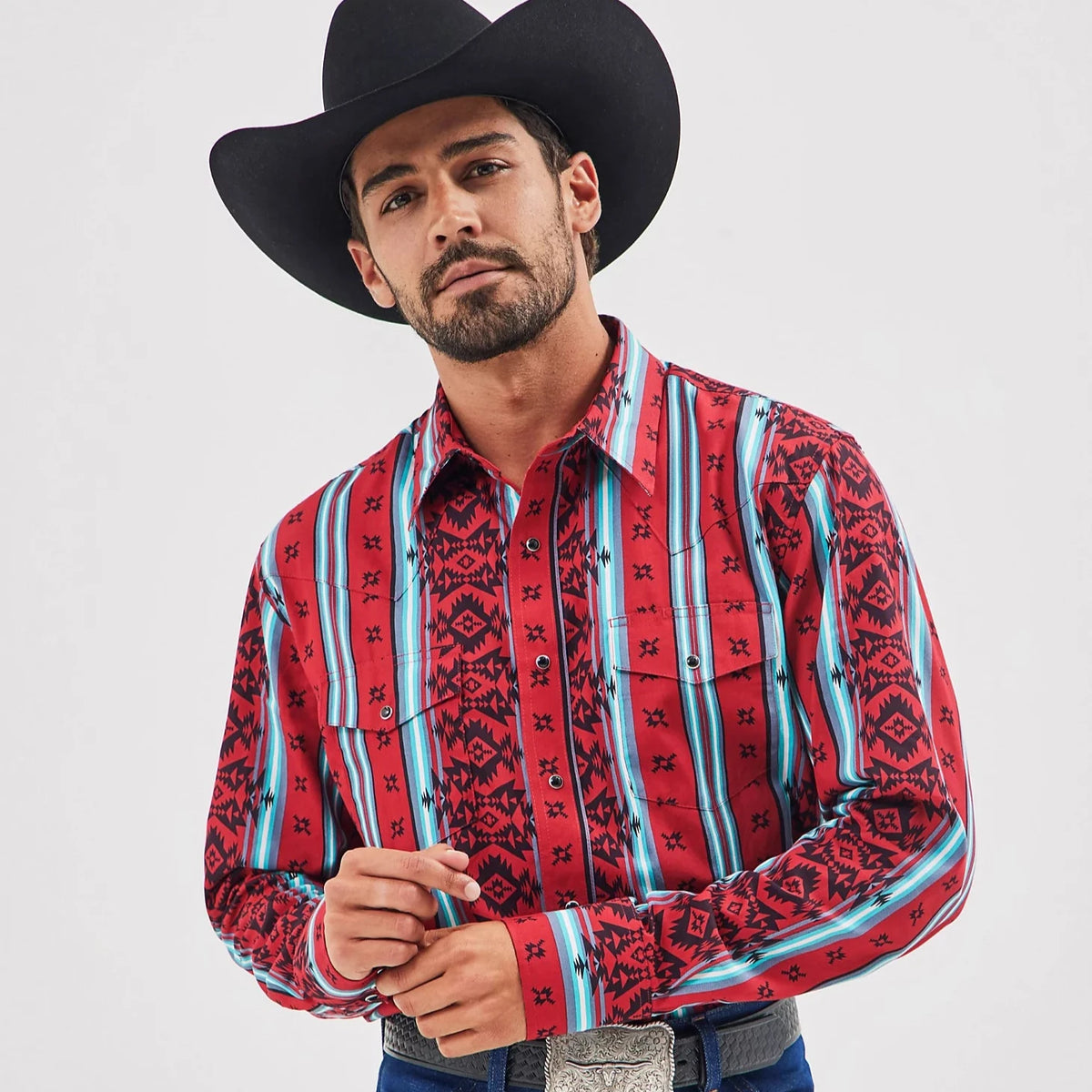 Wrangler Men's Checotah L/S Western Snap Shirt in Sonoran Red