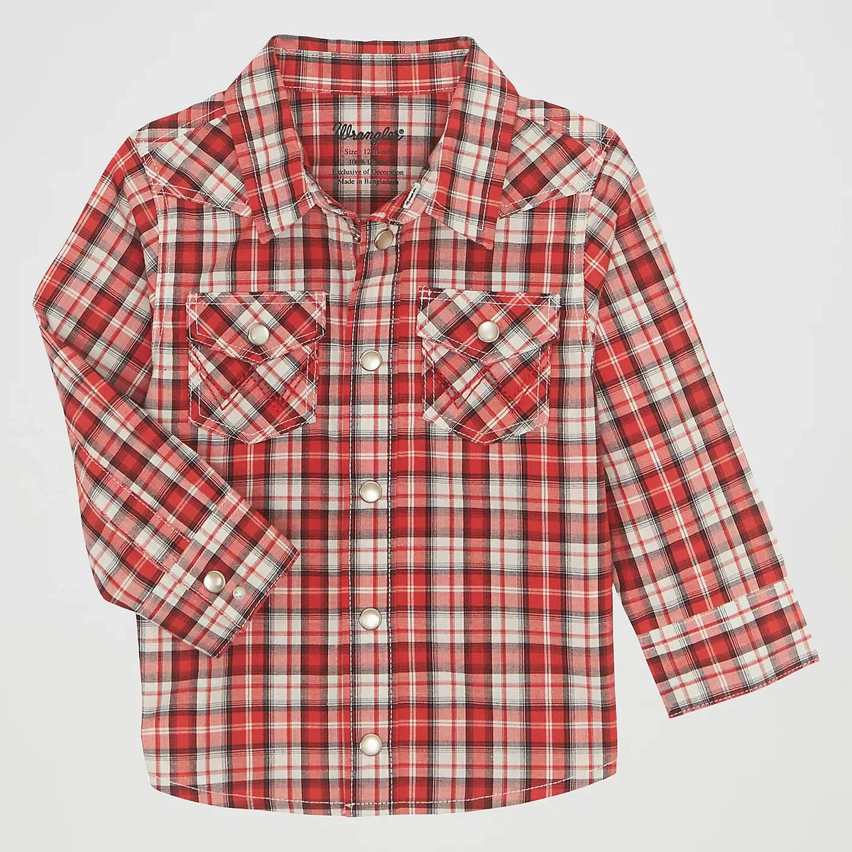 Wrangler Baby & Toddler Boy's L/S Plaid Western Snap Shirt in Cerise Plaid