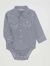 Wrangler Baby Boy's L/S Geometric Western Snap Bodysuit in Navy Honeycomb