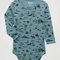 Wrangler Baby Boy's L/S Desert Cowboy Print Bodysuit in Dusty Sky