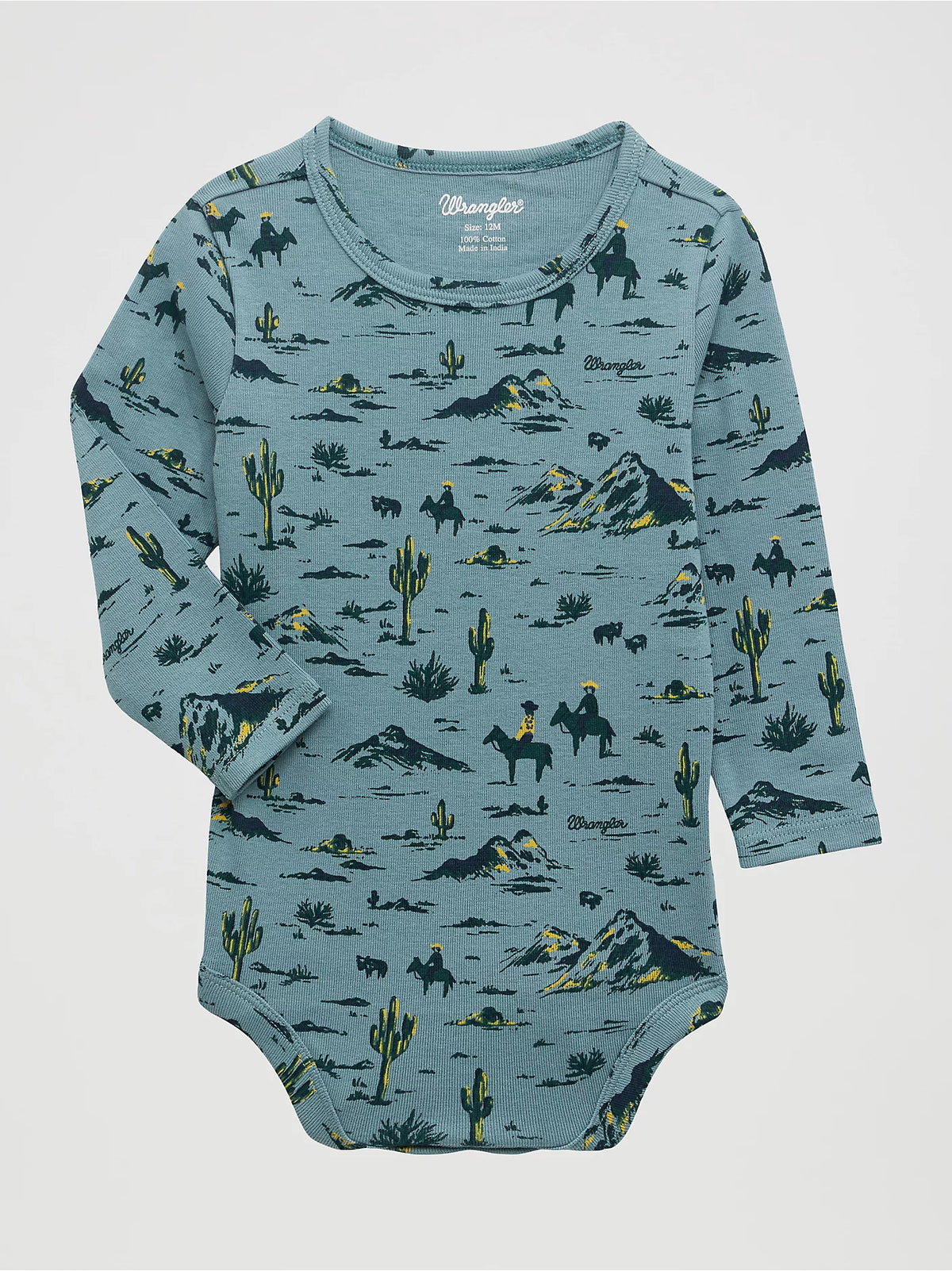 Wrangler Baby Boy's L/S Desert Cowboy Print Bodysuit in Dusty Sky