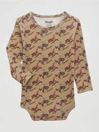 Wrangler Baby Boy's L/S Rodeo Cowboy Print Bodysuit in Tan