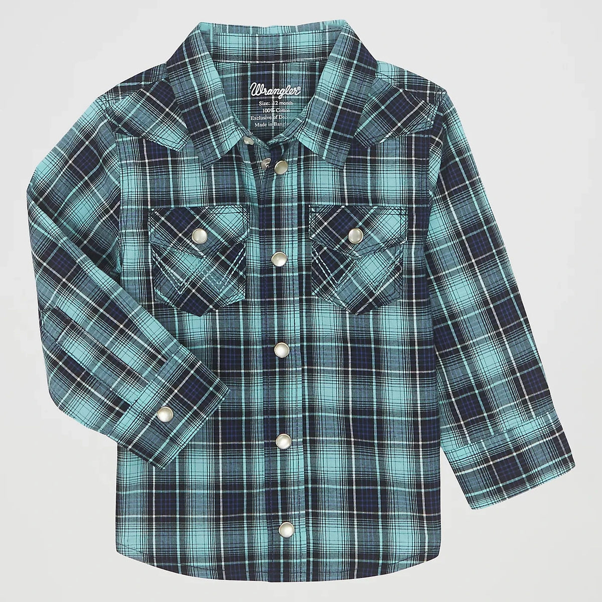 Wrangler Baby & Toddler Boy's L/S Plaid Western Snap Shirt in Teal Dream