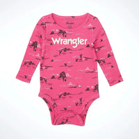 Wrangler Baby Girl's L/S Desert Logo Waffle Textured Bodysuit in Pink