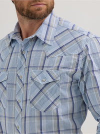 Wrangler Men's L/S 20X Competition Western Snap Shirt in Sky Plaid (Available in Tall Sizes)