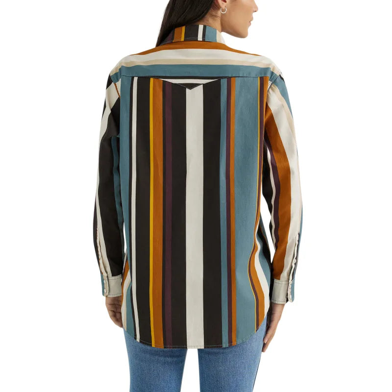 Wrangler Retro Women's L/S Boyfriend Western Vintage Snap Shirt in Desert Serape Stripe