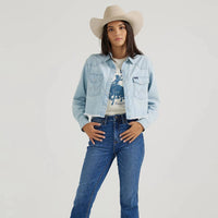 Wrangler Retro Women's Boyfriend Cut-Off Denim Western Snap Shirt in Light Wash