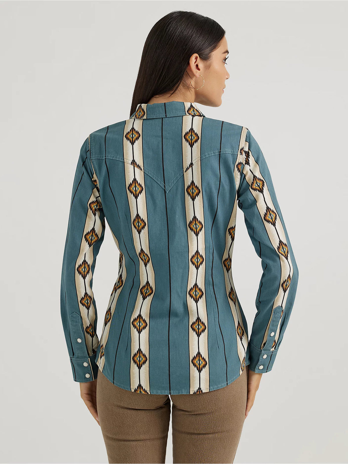 Wrangler Retro Women's L/S Checotah Classic Western Snap Shirt in Teal