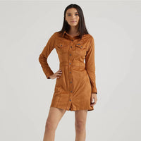 Wrangler Retro Women's Sueded Western Snap Shirt Dress in Brown