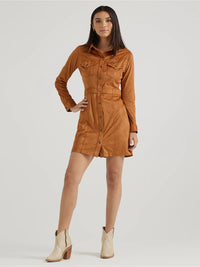 Wrangler Retro Women's Sueded Western Snap Shirt Dress in Brown