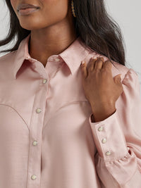 Wrangler Retro Women's L/S Satin Rodeo Blouse in Pink