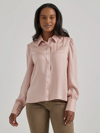 Wrangler Retro Women's L/S Satin Rodeo Blouse in Pink