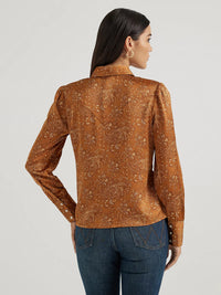 Wrangler Retro Women's L/S Satin Paisley Rodeo Blouse in Brown