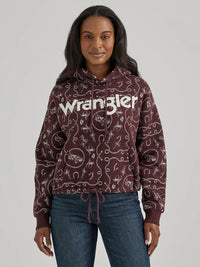 Wrangler Retro Women's All-Over Rodeo Cinched Hoodie in Fudge