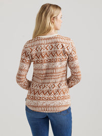 Wrangler Retro Women's Geometric Horse L/S Jacquard Thermal Shirt in White & Brown