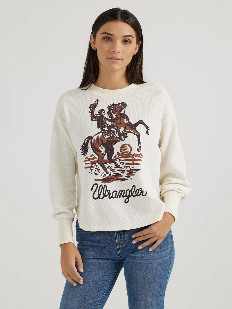 Wrangler Retro Women's Bucking Cowboy L/S Thermal Shirt in White