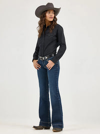 Wrangler Retro Women's L/S Western Solid Button Down in Black