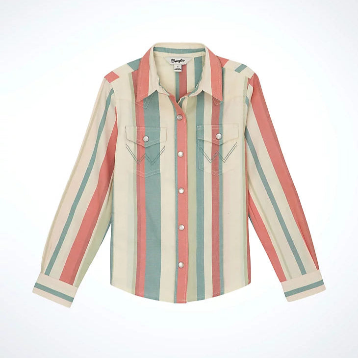 Wrangler Girl's L/S Striped Western Snap Shirt in Dusted Stripe